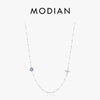 MODIAN Simple Cross Beads Necklace Real 925 Sterling Silver Blue Zirconia Eye Link Chain Necklaces For Women Party Fine Jewelry