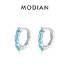 MODIAN Solid 925 Sterling Silver Circle Rhombus Turquoise Hoop Earrings Trendy Platinum Plated Ear Buckle For Women Fine Jewelry