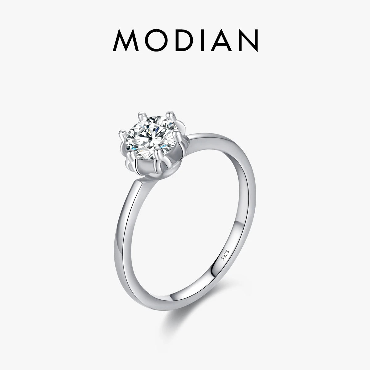 MODIAN Solid 925 Sterling Silver Crown Exquisite 1CT Shining Zirconia Wedding Ring For Women Engagement Basic Fine Jewelry Gifts