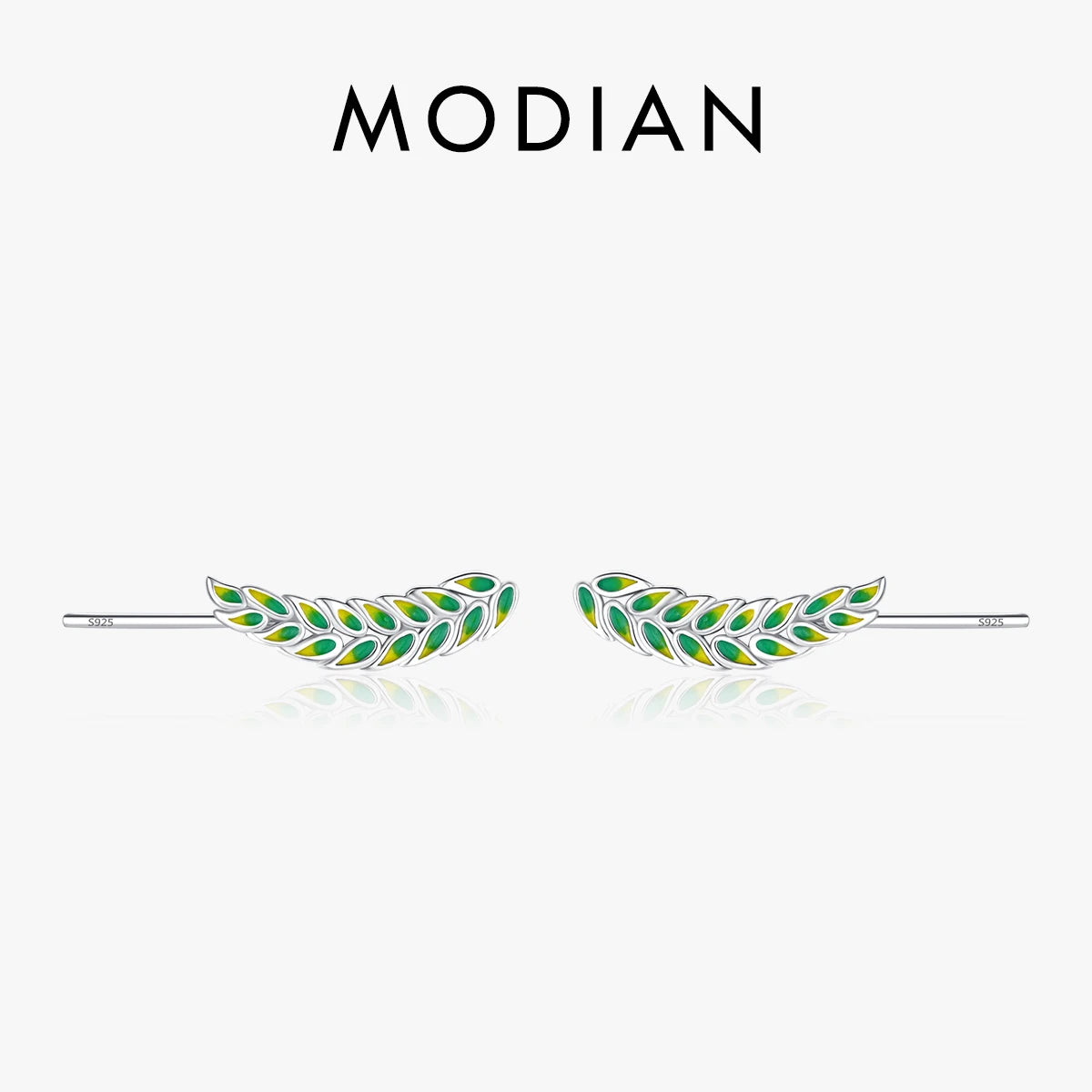 MODIAN Solid 925 Sterling Silver Minimalist Enamel Tree Leaves Stud Earrings Trendy Simple Earrings for Women Fine Jewelry Gift