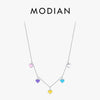 MODIAN Solid 925 Sterling Silver Rainbow Colorful Enamel Hearts Pendant Necklace Adjustable Link Chain For Women Fine Jewelry