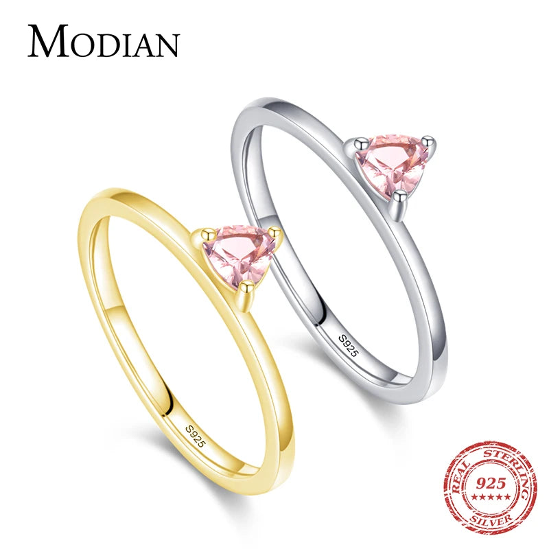 MODIAN Trendy 925 Sterling Silver Simple Triangle Morganite Stone Finer Rings Elegant Simple Ring For Women Party Jewelry Anillo