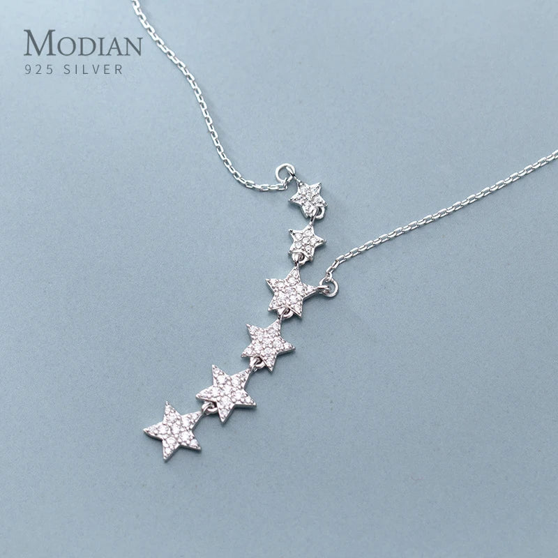 MODIAN Twinkle Pentagram Y-Shape Pendant Necklace for Women 925 Sterling Silver Luxury Link Chain Necklace Wedding Fine Jewelry