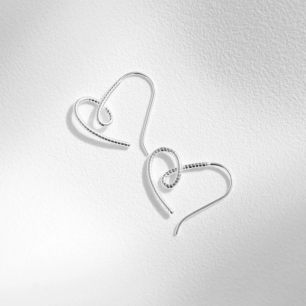 MODIAN Vintage Lines Heart Hoop Earrings 925 Sterling Silver Romantic Hearts Earrings Classic Wedding Jewelry For Women Grils