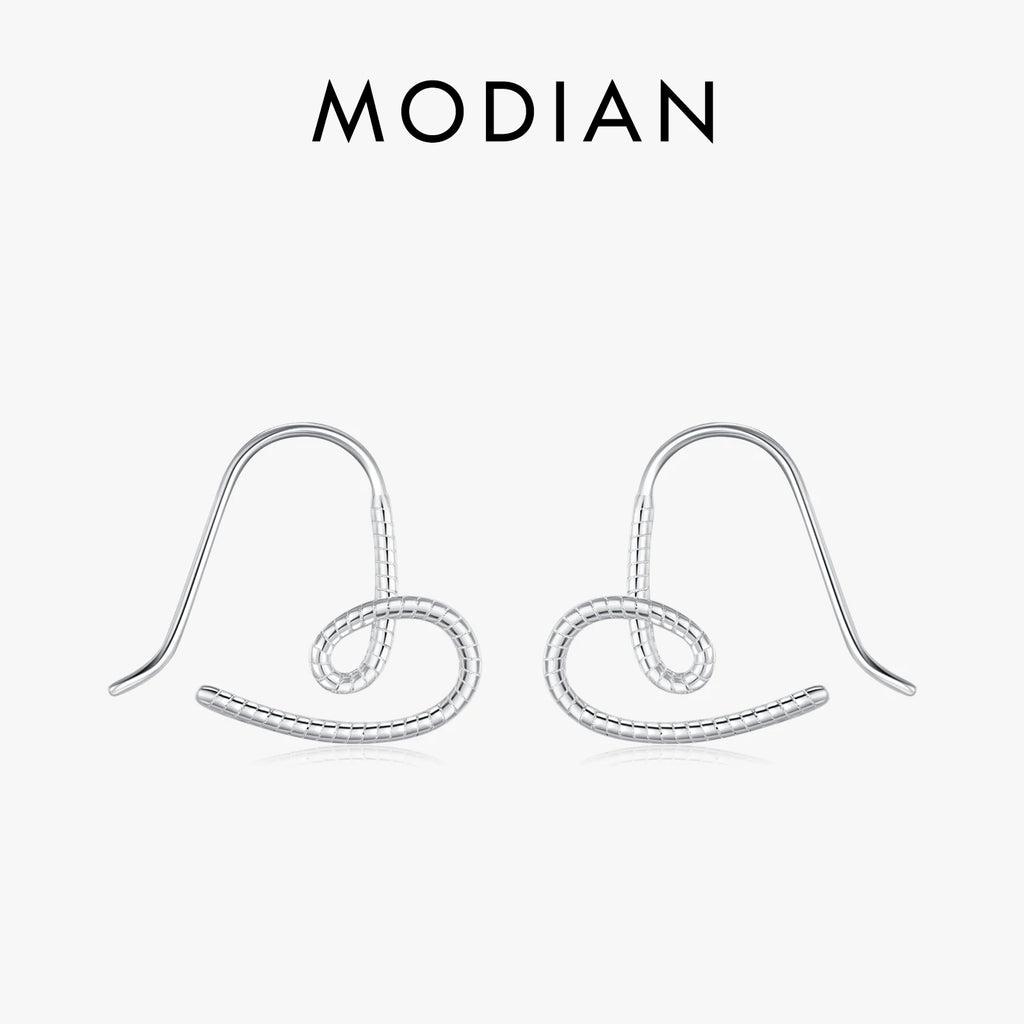 MODIAN Vintage Lines Heart Hoop Earrings 925 Sterling Silver Romantic Hearts Earrings Classic Wedding Jewelry For Women Grils
