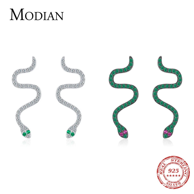 MODIAN Winter Trendy Black Snake Earrings Real 925 Sterling Silver Luxury Animal Punk Earrings For Women Party Fine Jewelry