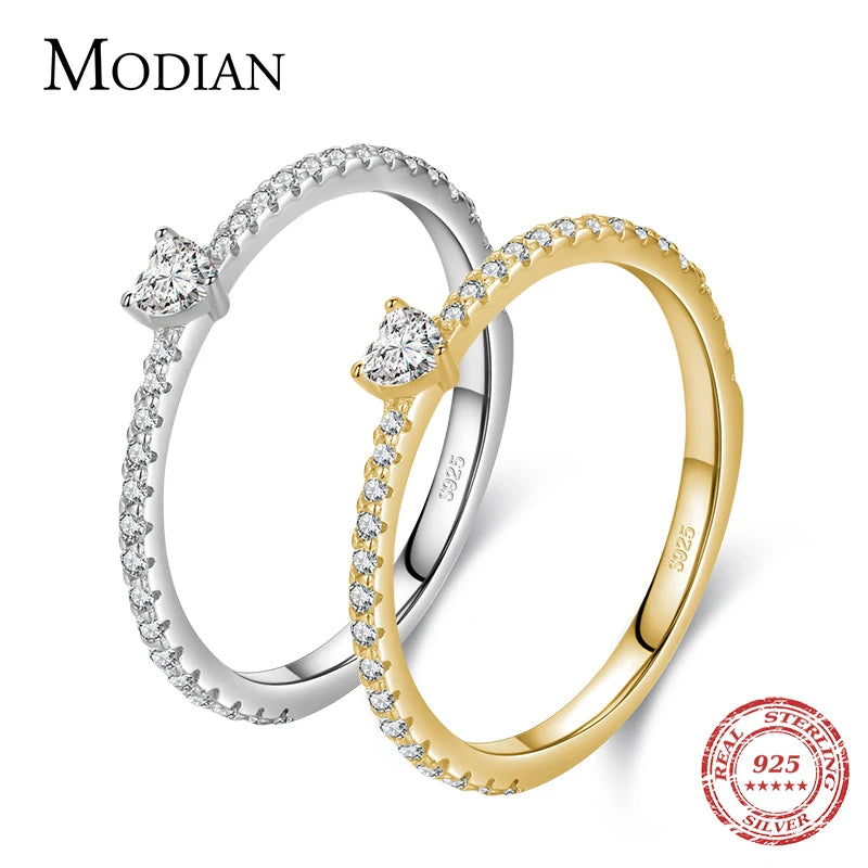 Modian 100% 925 Sterling Silver Classic Simple Hearts Shape High Quality CZ Finger Ring For Women Wedding Fine Jewelry Anillo