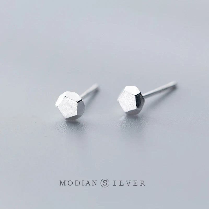 Modian 100% 925 Sterling Silver Geometric White & Black Tiny Stud Earrings Simple For Women Silver Fine Jewelry Gift