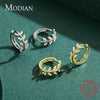 Modian 100% 925 Sterling Silver Lucky Simple Leaves Trendy Female Hoop Earrings Buckle For Women Wedding Statement Fine Jewelry