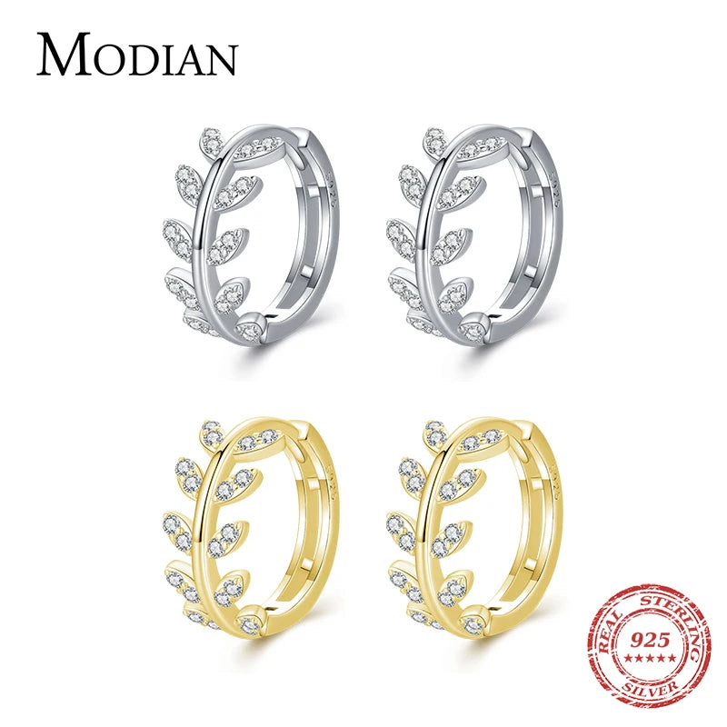 Modian 100% 925 Sterling Silver Lucky Simple Leaves Trendy Female Hoop Earrings Buckle For Women Wedding Statement Fine Jewelry