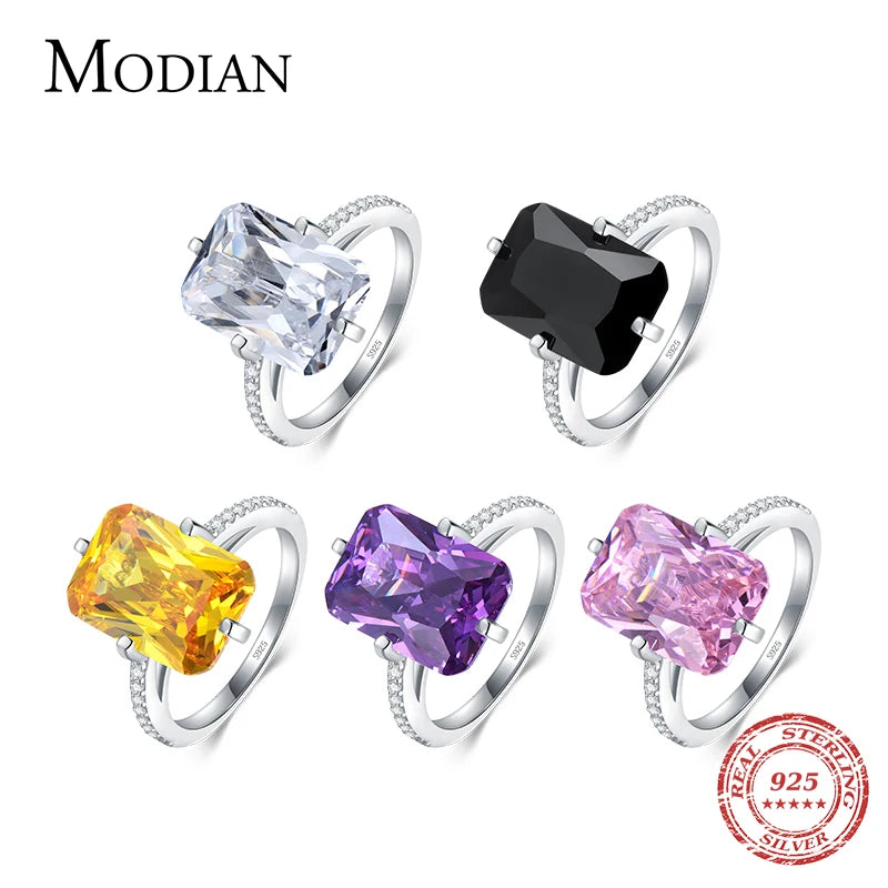 Modian 100% 925 Sterling Silver Rectangle 5A Clear Zircon Luxury Rings Anniversary Engagement Jewelry For Women Rings