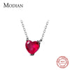 Modian 100% 925 Sterling Silver Red CZ Heart Necklace Pendant  for Women Short Necklaces France Style 2020 Mode Collar Bijoux