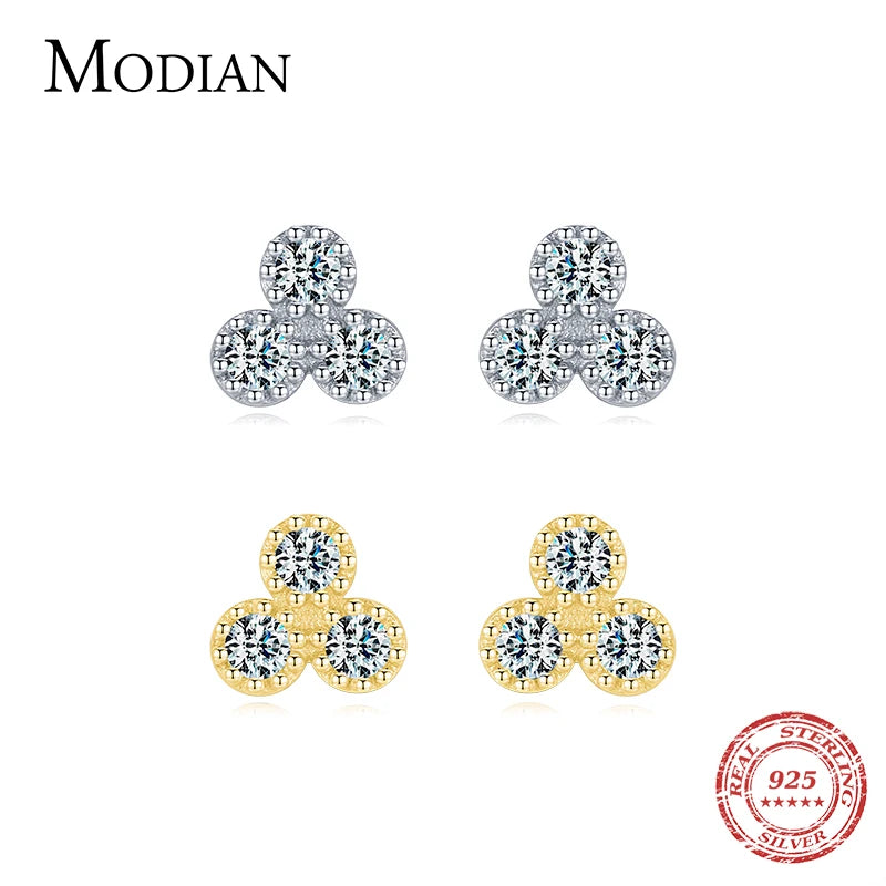 Modian 100% 925 Sterling Silver Simple Round Sparkling Clear CZ Tiny Small Stud Earrings For Women Wedding Jewelry Gift Brincos