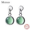Modian 100% Real 925 Sterling Silver Round Green Opal Crystal Stud Earrings for Women Wedding Statement Jewelry Boucles