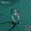 Modian 100% Real 925 Sterling Silver Simple Luxury Oval Rainbow Color Tourmaline Finger Ring For Women Wedding Statement Jewelry