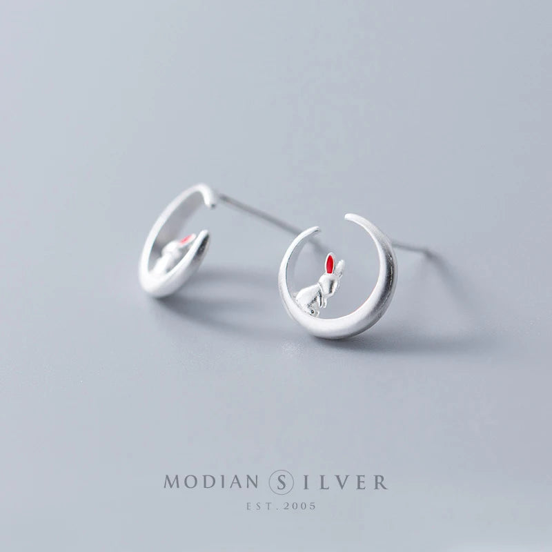 Modian 100% Sterling Silver 925 Jewelry Cute Heart And Rabbit Stud Earrings for Women Gifts Anti-allergy Fine Silver Jewelry