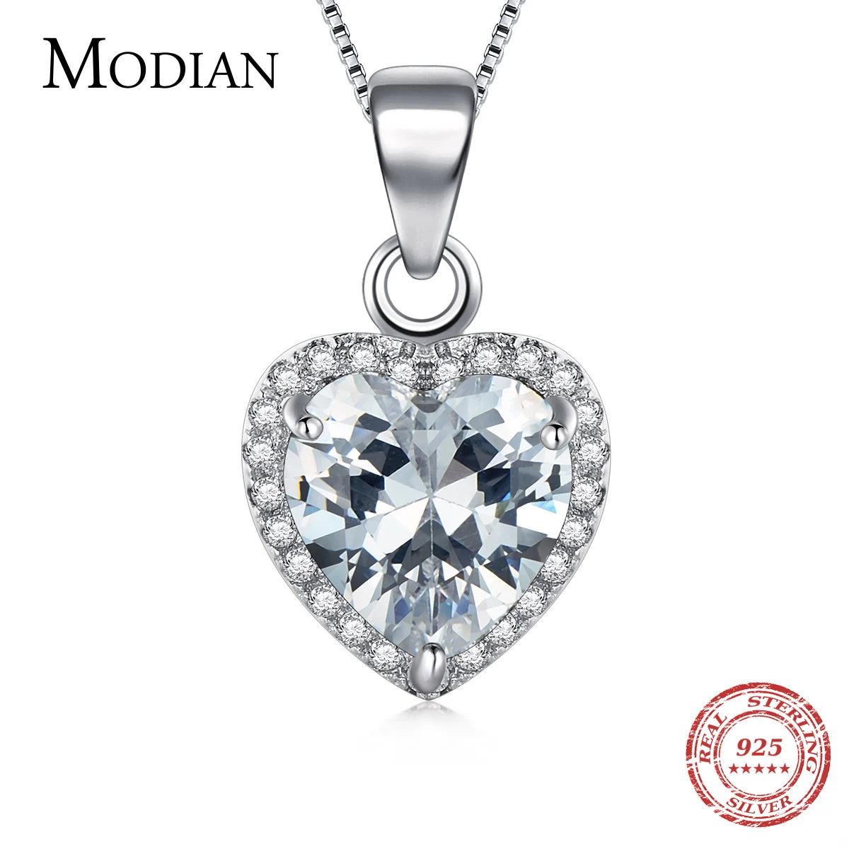Modian 2020 New Design 925 Sterling Silver Heart pendant Heart Clear Zirconia Classic Wedding Chain Jewelry For Women