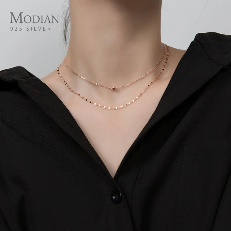 Modian New Design 925 Sterling Silver Double Layer Chokers Necklace for Women Geometric Necklace Korea Style Fine Jewelry