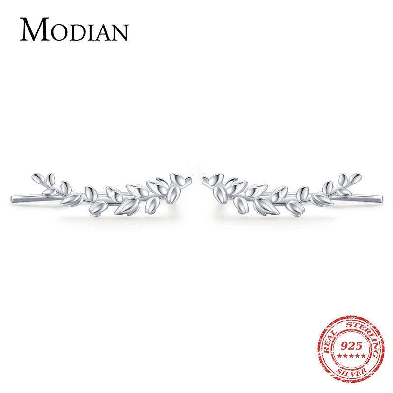 Modian New Lucky Tree of Life Long Ear Studs 100% 925 Sterling Silver Leaves Cute Stud Earrings For Women Wedding Jewelry