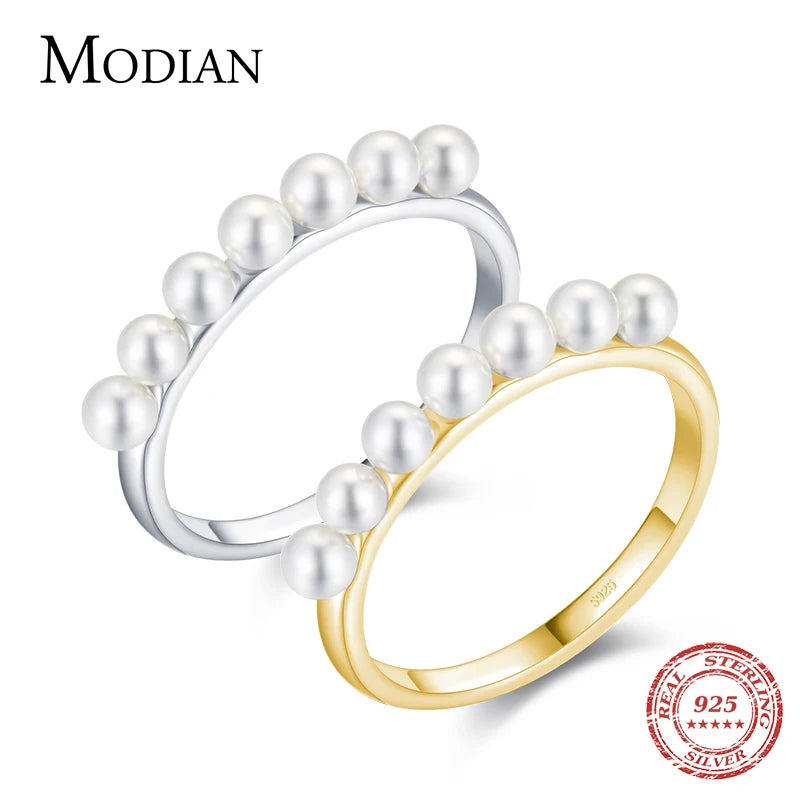 Modian New Real 925 Sterling Silver Simple Trendy Elegant Female Pearl Finger Ring For Women Gold Color Wedding Jewelry