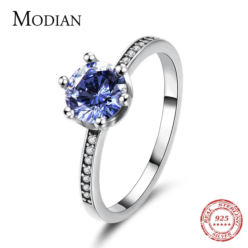 Modian New Real 925 Sterling Silver Zircon Crown Crystal Finger Ring For Women Paved Engagement Wedding Jewelry
