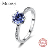 Modian New Real 925 Sterling Silver Zircon Crown Crystal Finger Ring For Women Paved Engagement Wedding Jewelry