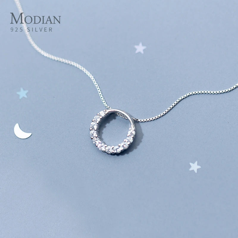 Modian New Real 925 Sterling Silver Round Clear CZ Exquisite Luxury Pendant Necklace For Women Wedding Fine Jewelry