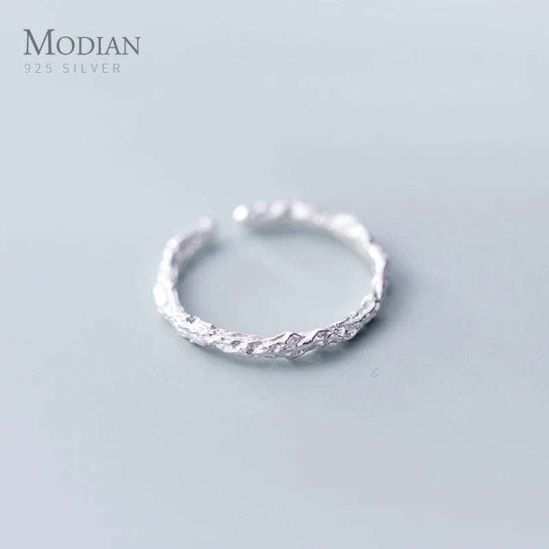 Modian New Silver Vintage Tree pattern Adjustable Finger Ring 100% 925 Sterling Silver Charm Rings For Women Korean Jewelry