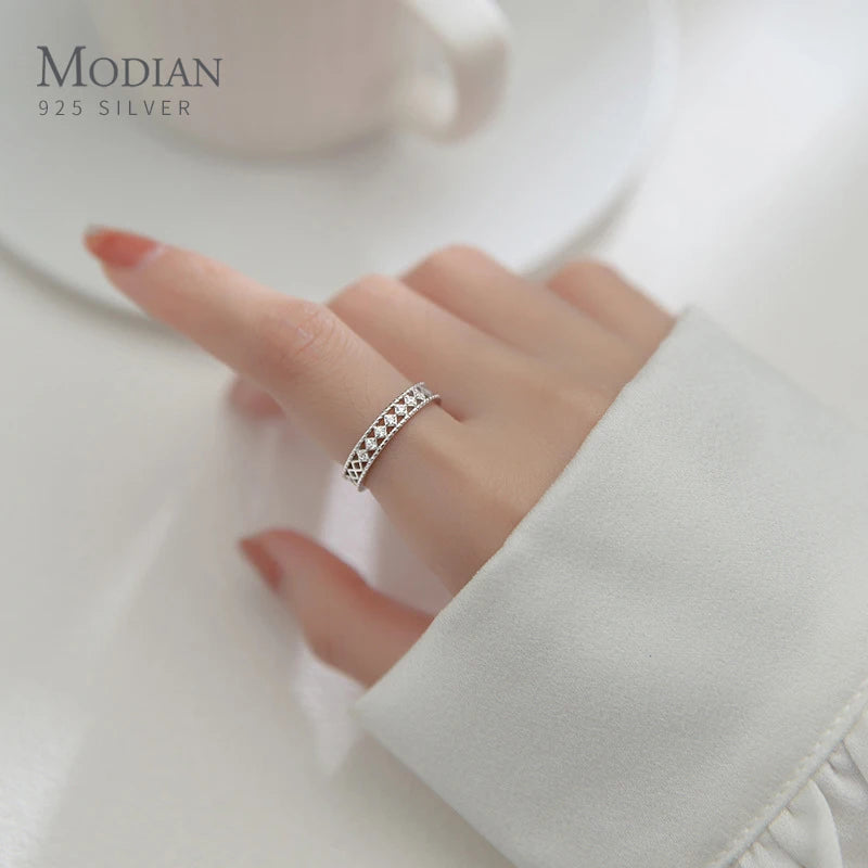 Modian New Sparkling Charm Clear CZ Ring 100% 925 Sterling Silver Adjustable 5-8 Size Finger Rings For Women Fine Jewelry