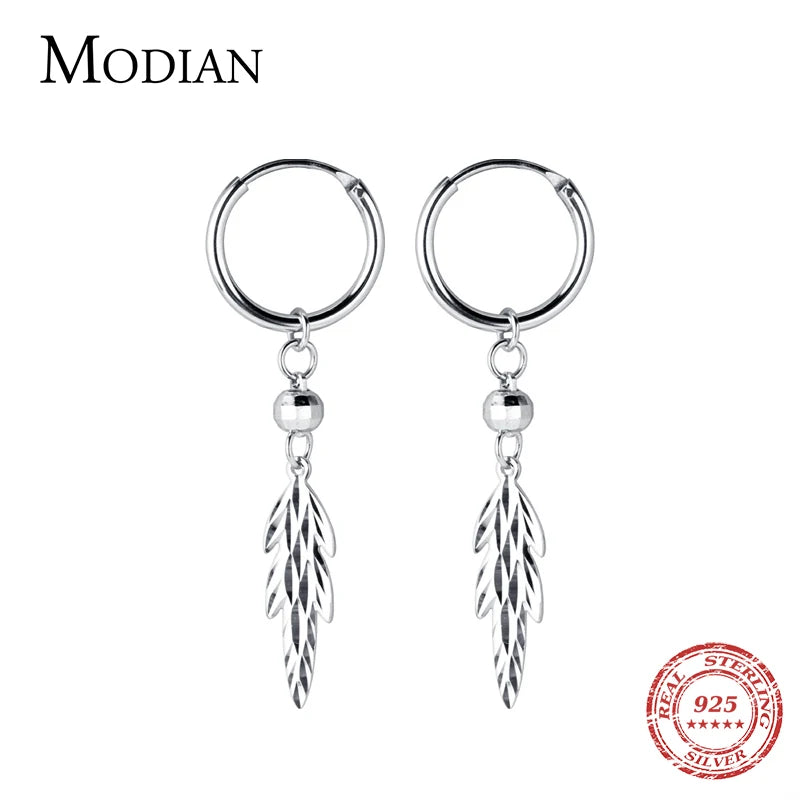 Modian 925 Sterling Silver Dangle Earrings Charm Vintage Tree of Life Drop Earring for Women Leaves Jewelry Brincos Bijoux