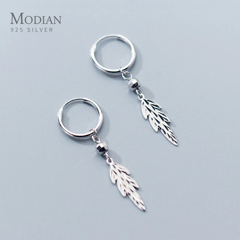 Modian 925 Sterling Silver Dangle Earrings Charm Vintage Tree of Life Drop Earring for Women Leaves Jewelry Brincos Bijoux