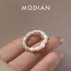 Modian 925 Sterling Silver Exquisite Baroque Pearl Adjustable Size 6-9 Finger Rings For Women Fine Geometric Jewelry
