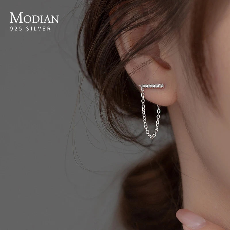 Modian 925 Sterling Silver Punk Geometric Link Chain Earrings for Women Fine Jewelry Shining Stud Earrings Party Gift