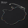 Modian 925 Sterling Silver Rainbow Color Crystal Necklace For Women Shiny Simple Long Chain Choker Fine Jewelry Gift