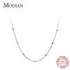 Modian 925 Sterling Silver Rainbow Color Crystal Necklace For Women Shiny Simple Long Chain Choker Fine Jewelry Gift