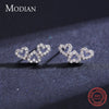 Modian 925 Sterling Silver Romantic Heart to Heart Ears Stud Earrings for Women Wedding Engagement Jewelry Valentine's Day Gifts
