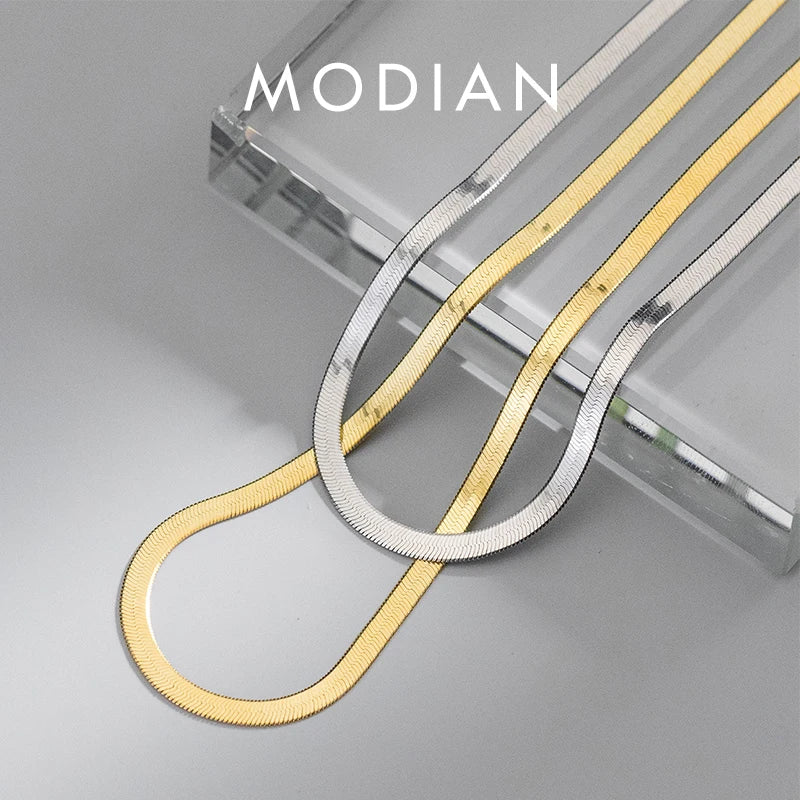 Modian 925 Sterling Silver Shining Snake Chokers Necklace Splice Trendy Stackable Chain For Women Fine Jewelry Gifts 36+5.5CM