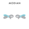 Modian 925 Sterling Silver Simple Enamel Hearts Ear Studs Trendy Round Bowknot CZ Female Stud Earrings For Women Fine Jewelry
