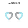 Modian 925 Sterling Silver Simple Enamel Hearts Ear Studs Trendy Round Bowknot CZ Female Stud Earrings For Women Fine Jewelry