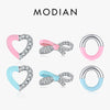Modian 925 Sterling Silver Simple Enamel Hearts Ear Studs Trendy Round Bowknot CZ Female Stud Earrings For Women Fine Jewelry