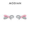 Modian 925 Sterling Silver Simple Enamel Hearts Ear Studs Trendy Round Bowknot CZ Female Stud Earrings For Women Fine Jewelry