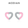 Modian 925 Sterling Silver Simple Enamel Hearts Ear Studs Trendy Round Bowknot CZ Female Stud Earrings For Women Fine Jewelry