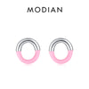 Modian 925 Sterling Silver Simple Enamel Hearts Ear Studs Trendy Round Bowknot CZ Female Stud Earrings For Women Fine Jewelry