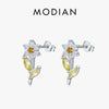 Modian 925 Sterling Silver Simple Flower Opal Elegant Crystal Stud Earrings for Women Trendy Shining Ear Studs Fine Jewelry Gift