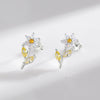 Modian 925 Sterling Silver Simple Flower Opal Elegant Crystal Stud Earrings for Women Trendy Shining Ear Studs Fine Jewelry Gift