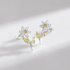 Modian 925 Sterling Silver Simple Flower Opal Elegant Crystal Stud Earrings for Women Trendy Shining Ear Studs Fine Jewelry Gift