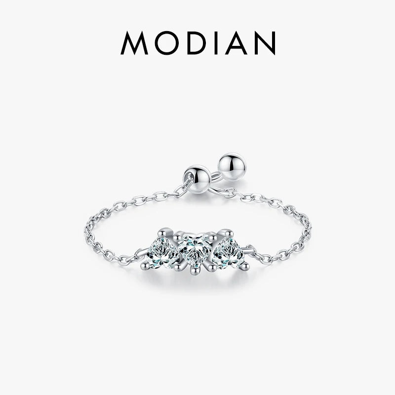 Modian 925 Sterling Silver Simple Hearts Shape Romantic Love Adjustable Chain Finger Rings For Women Wedding Original Jewelry