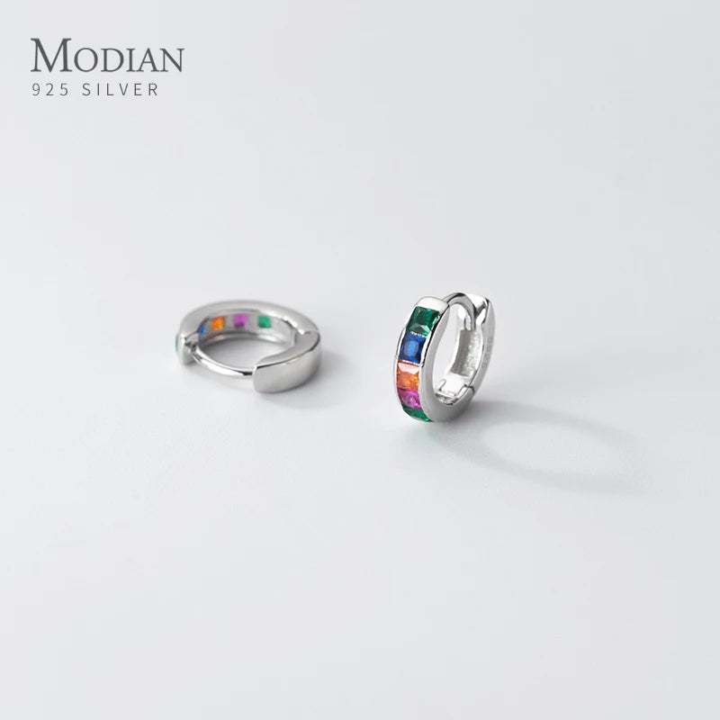 Modian 925 Sterling Silver Simple Rainbow Color Ear Buckles for Women 14k Gold Plated Gorgeous Real Silver Earrings Fine Jewelry