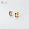 Modian 925 Sterling Silver Simple Rainbow Color Ear Buckles for Women 14k Gold Plated Gorgeous Real Silver Earrings Fine Jewelry