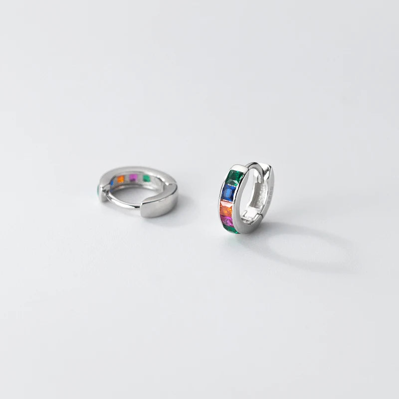 Modian 925 Sterling Silver Simple Rainbow Color Ear Buckles for Women 14k Gold Plated Gorgeous Real Silver Earrings Fine Jewelry